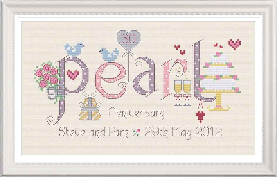 Pearl 30th Wedding Anniversary Customisable Cross Stitch Chart
