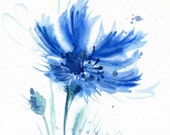 Cornflower watercolor - Blue Watercolor Flower Print - Watercolor Flower Painting - Flower Wall Decor - Cornflower Poster Giclee wall print
