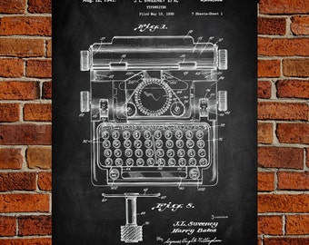 Typewriter Art Print, Typewriter Patent, Typewriter Vintage, Typewriter Blueprint, Typewriter Print, Typewriter Prints, Wall Art, Decor
