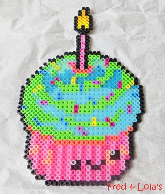 Cupcake Perler Bead Art Birthday Cupcakes Neon by FredAndLolas