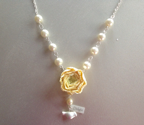 Yellow Peony and Pearl Necklace with the work