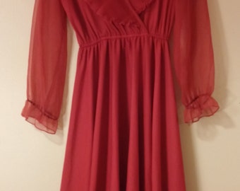 Items similar to Gorgeous Red Chiffon 1950's Dress w/ Gathered Bust on Etsy