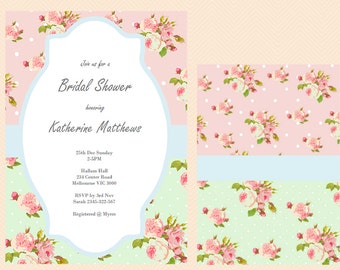 Editable Baby Shower Invitations, Editable Bridal Shower Invitations, Editable Birthday Invitation, Mintm Shabby Chic, floral BS52 TLC43