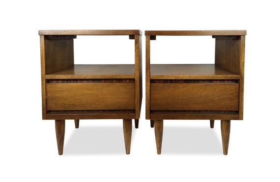 Mid century side tables night stand set 2 walnut by ModerniqueHome