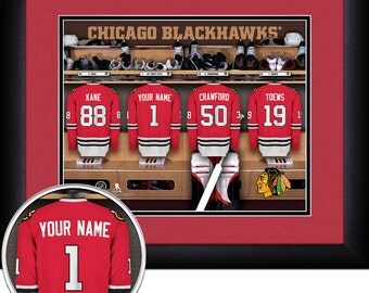 Locker Room Print -NHL-Chicago Blackhawks-Personalized!! MATTED and FRAMED