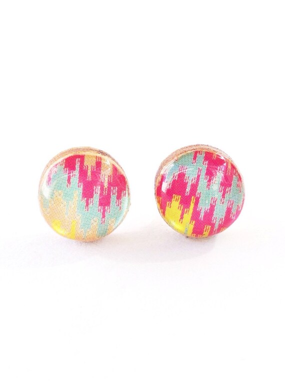 Colorful Stud Earrings pink yellow Resin Studs by WrapCityStuds