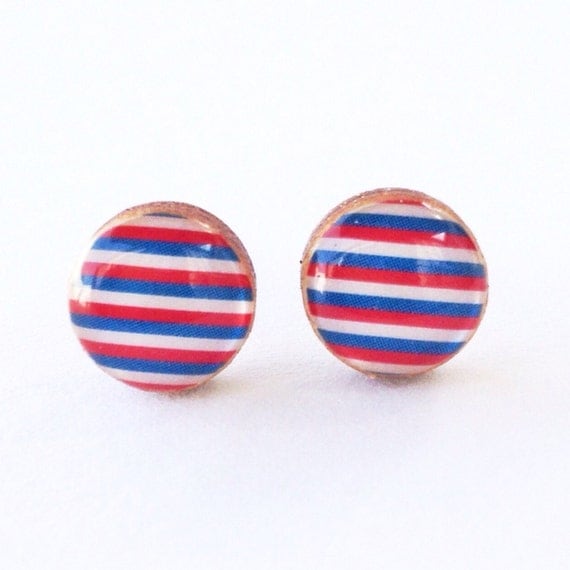 Red White and Blue Striped Stud earrings 4th of by WrapCityStuds