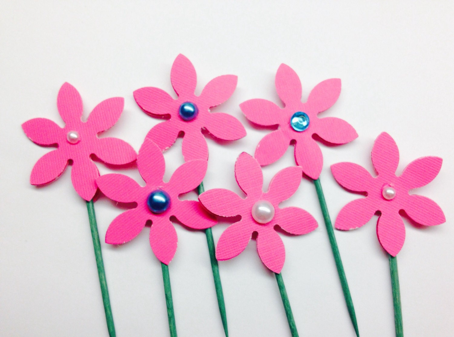 24 Pink Flower Cupcake Toppers / Cocktail Picks Wedding