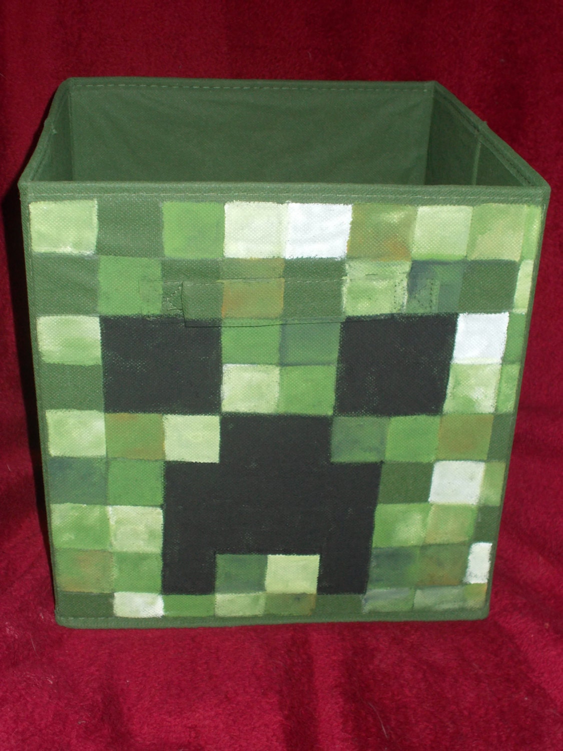 Hand Painted Creeper Minecraft Fabric Bin by IdealArtCreations
