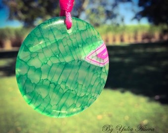 Agate necklace - natural stone, green agate, pink agate, necklace with stone, natural agate, precious stone