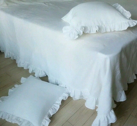 Linen sheets with ruffle edge shabby chic bedding linen