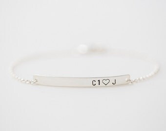 Hand Stamped Silver Bar Bracelet, Personalized Silver Bar Bracelet, Silver Bracelet, Silver Initial Bracelet, Personalized Bracelet