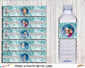 Frozen Birthday Water Bottle Labels Printable, Frozen Party Supplies, Party INSTANT DOWNLOAD