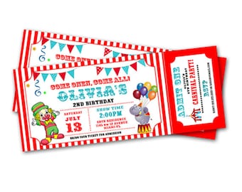 Carnival Circus Ticket Birthday Party Invitation - Printable File