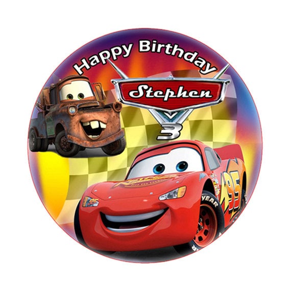 Printed Disney Cars Birthday round sticker lollipop label