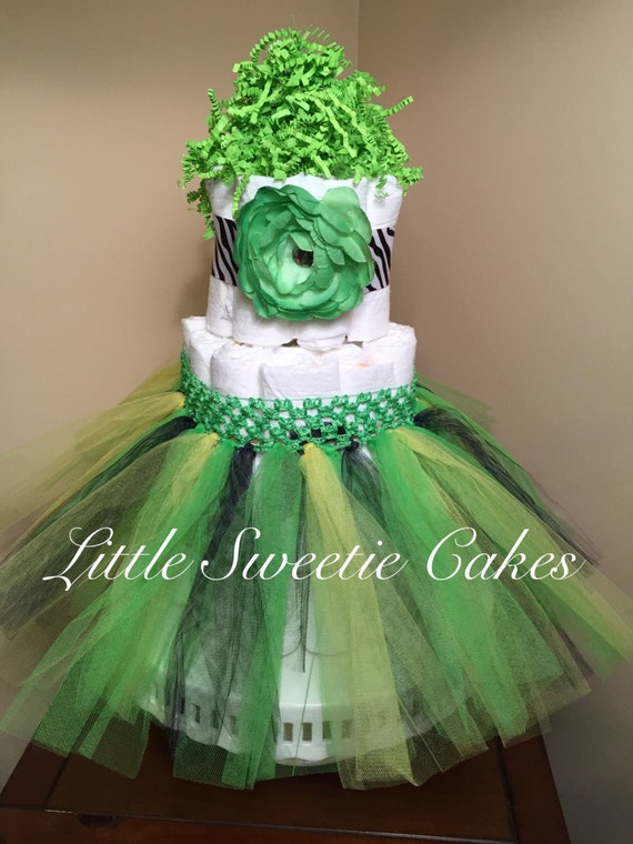 3 Tier Green Tulle Skirt Diaper Cake with by LittleSweetieCakes