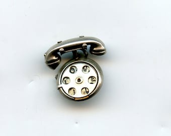 FREE SHIPPING-Vintage-1940's-Sterling-Silver-Rotary-Telephone-Phone-3D-Movable-Charm