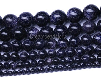 Blue Sandstone Beads, Smooth Round Natural Blue Sandstone Beads, 4 6 8 10 12 14 16mm Real Blue Sandstone Strands, DIY Stone Beads (B109)
