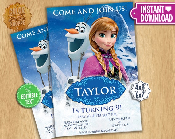 Frozen Invitation EDITABLE TEXT Frozen Birthday Disney