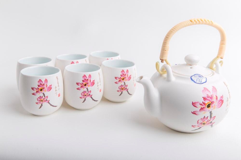 Chinese Tea Set Complete Tea Pot with Cups Set/7 Porcelain