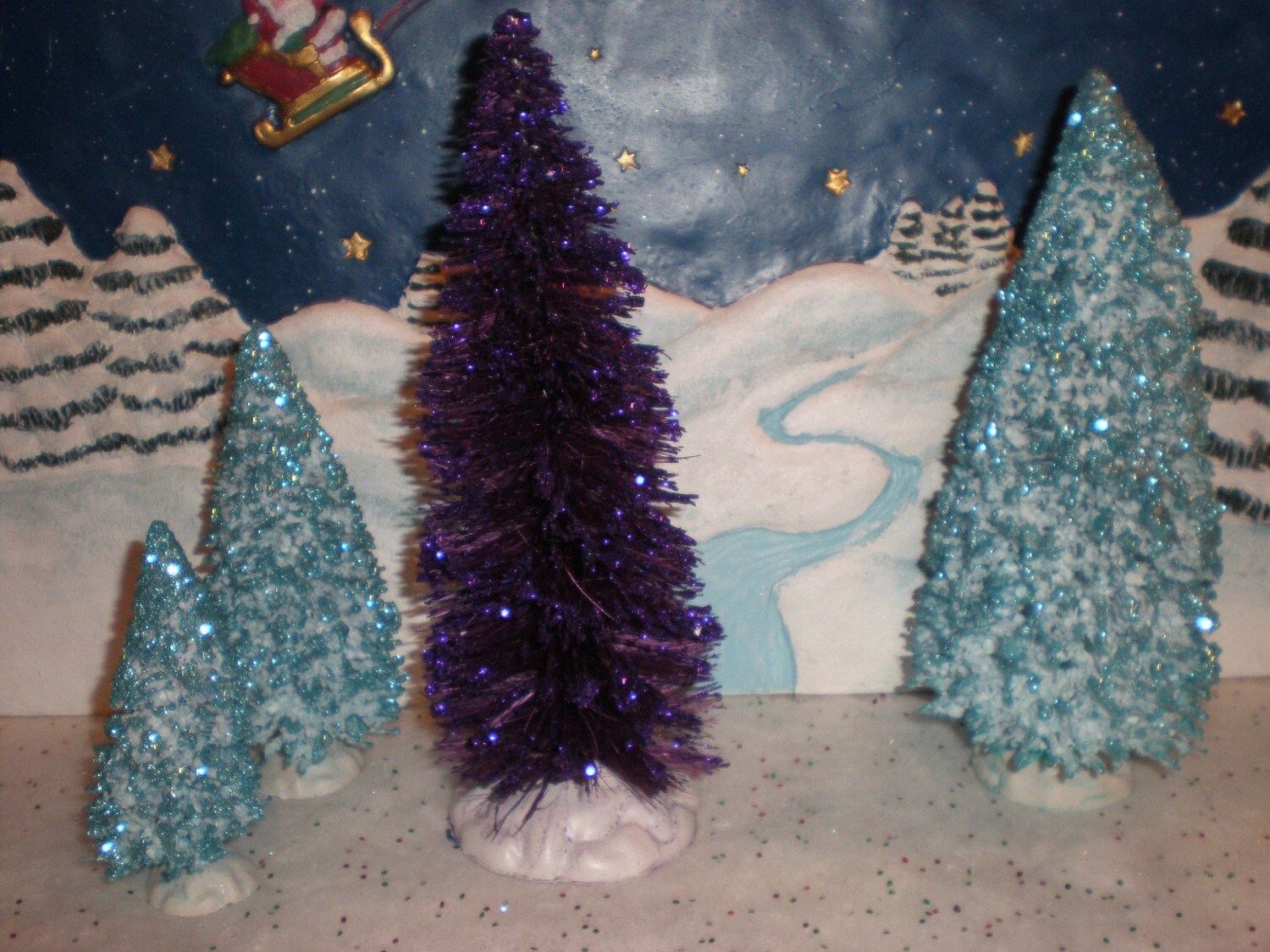 9in tall deep purple bottle brush tree