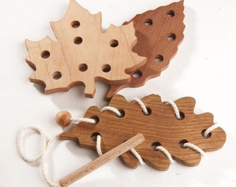 Wooden Lacing Set Leaf Fall Learning toys Threading Toy Fine Motor Skills Educational Wooden Toy Montessori toys Handmade Toys for kids