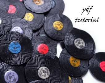 tutorial polymer clay vinyl record earrings step by step retro light realistic vinyl records master class INSTANT DOWNLOAD pdf tutorial