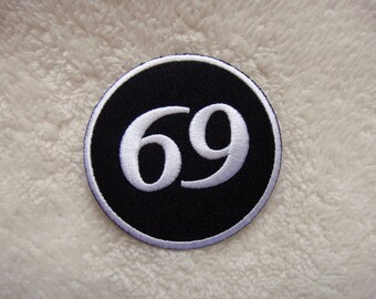 Number 69 Embroidered Applique Iron on Patch