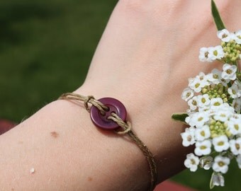 Button Bracelet, hipster bracelet, adjustable twine bracelet, simple bracelet, rustic jewelry, minimalist bracelet, stackable bracelet