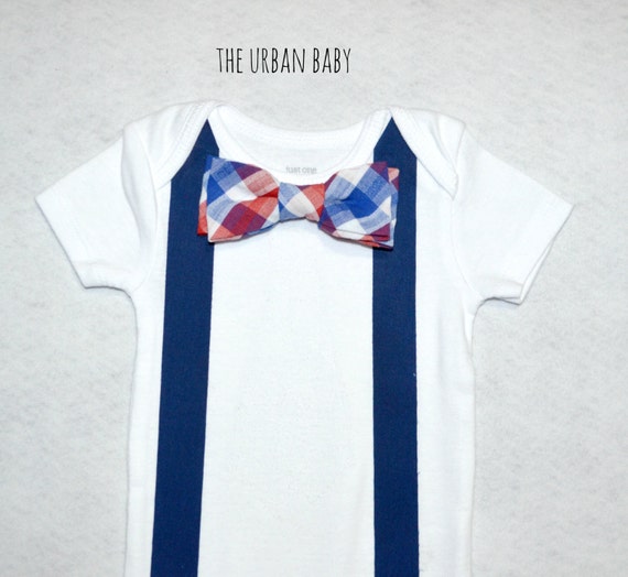 New Baby Boy Bow Tie Bodysuit & Suspenders. 4th by theurbanbabyco