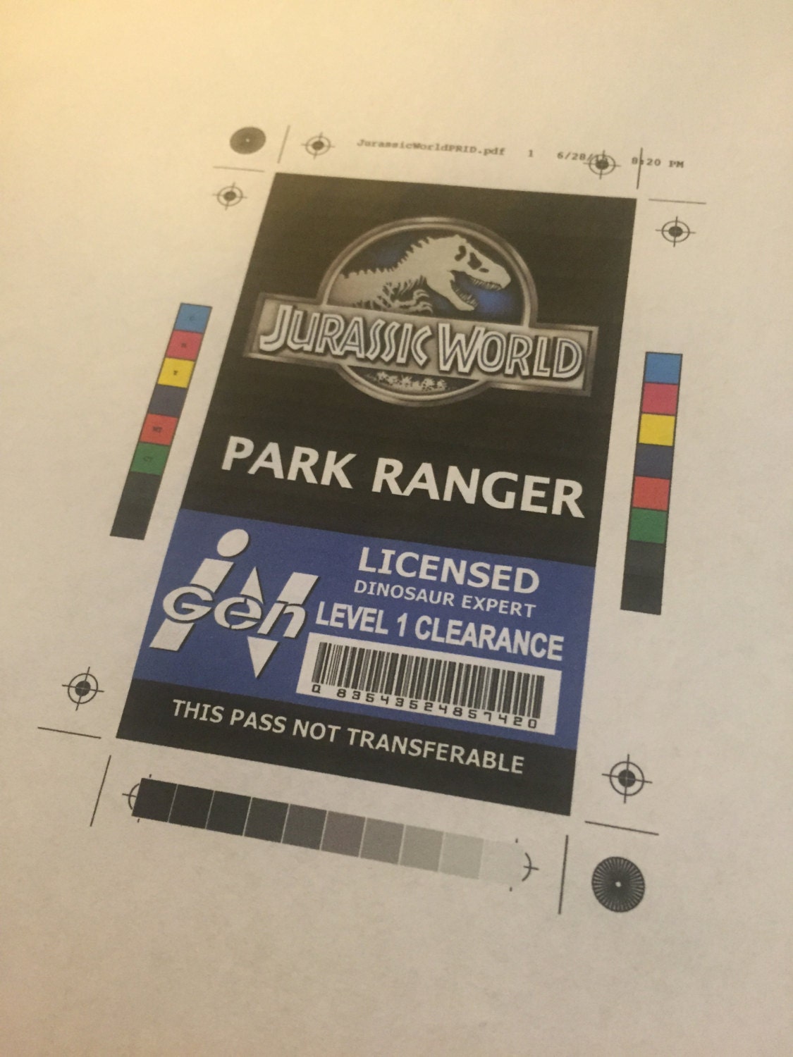Park Ranger ID badge park pass Jurassic World Instant