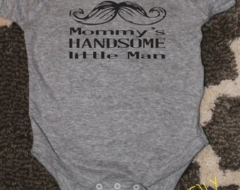 Baby Boy Bodysuit, Mommy's Handsome Little Man, Toddler Shirt, Cute Baby Shower Gift, Grey Bodysuit, Gift For Mom
