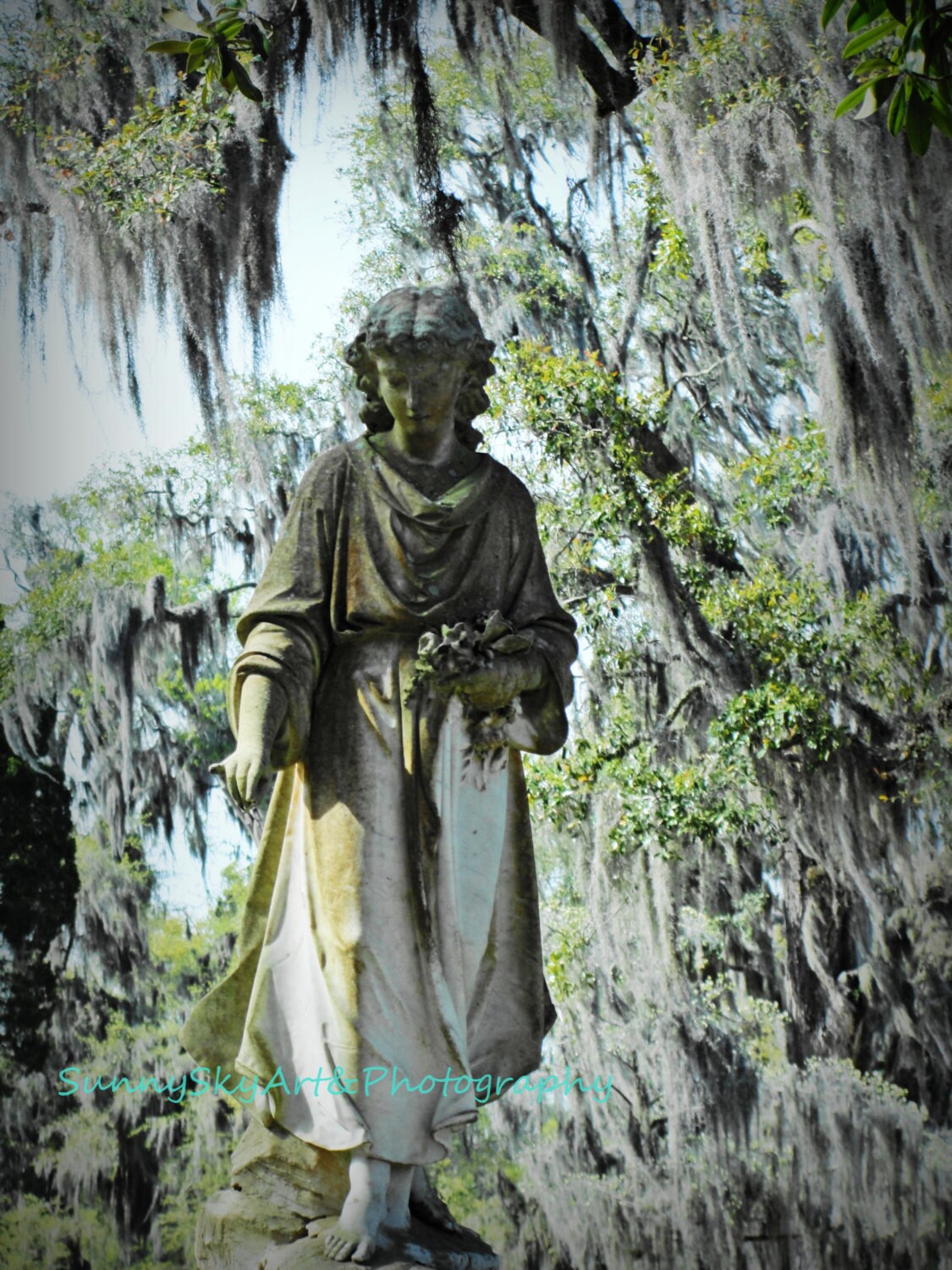 Bonaventure Cemetery Angel Statue with Live Oaks by SunnySkyArt