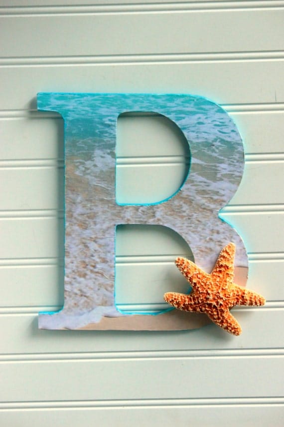 Ocean Beach Themed Wooden Letter with StarFish