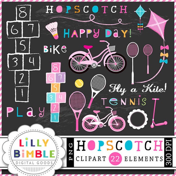40% off Hopskotch clipart games bikes, scooter, tennnis 22 elements for scrapbooking, card design and crafts Il_570xn