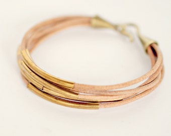 Natural Leather Cuff Tube Bracelet