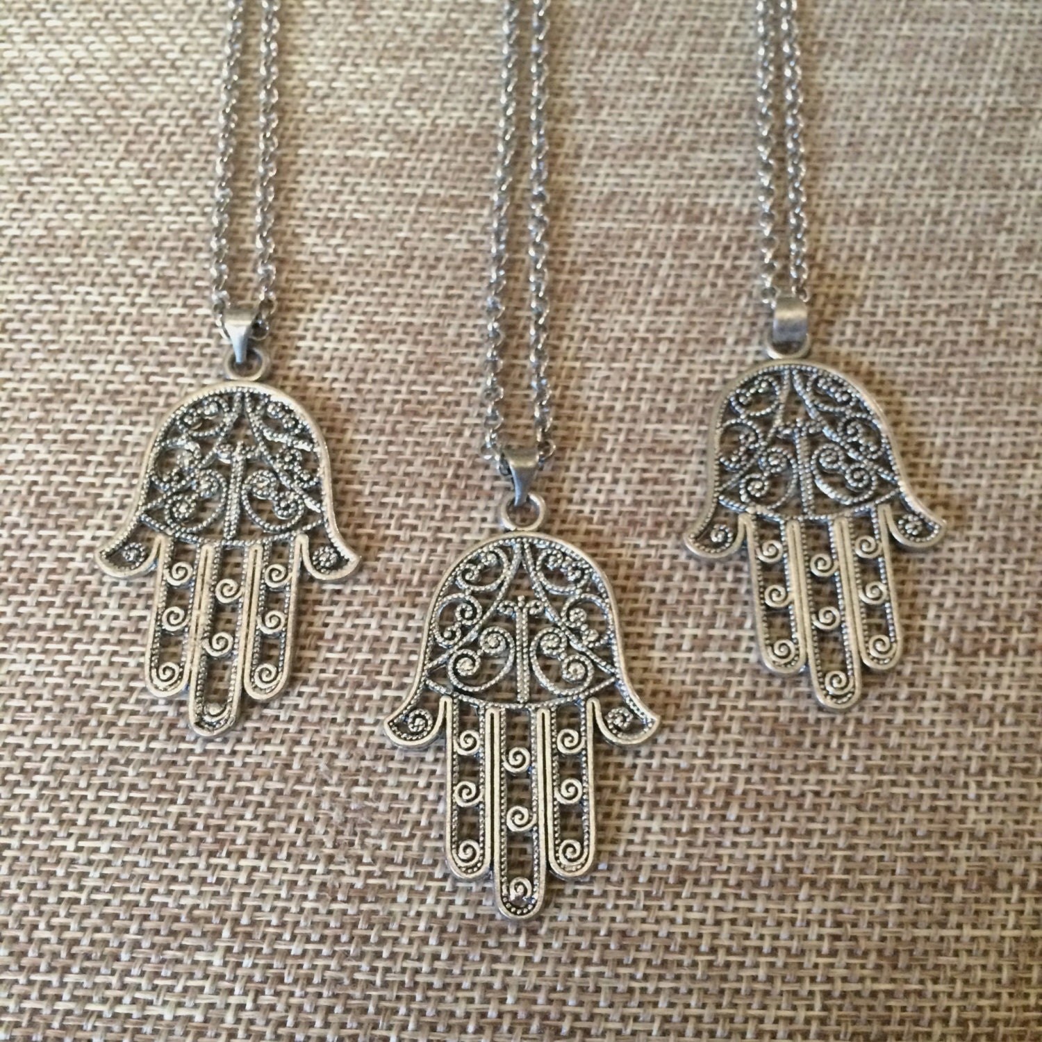 Silver Hamsa Necklace on Rolo Chain Mens Hamsa Necklace