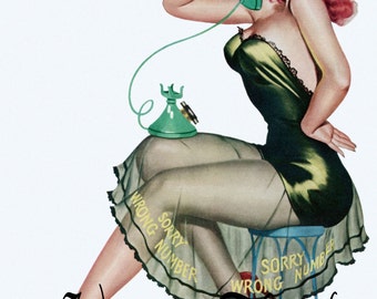 Canvas Paper Print*Pin up Girl*Sorry wrong number*8x10 inches*Free shipping in the USA