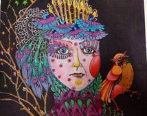 Mädchen mit Vogel Farbe drucken <b>Mary Vogel</b> Lozinak Illustration Freihand ... - il_214x170.789258103_1mfz