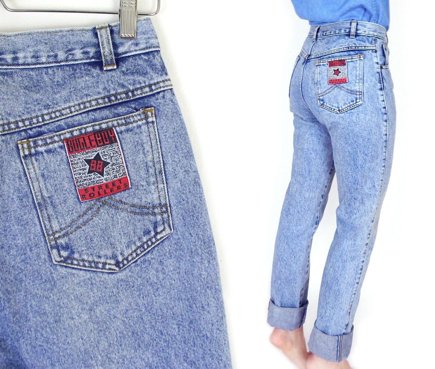 Vintage 80s High Waisted Acid Wash Bugle Boy Jeans