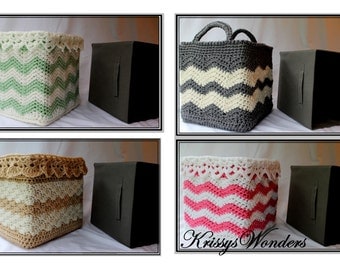 Crochet Basket Pattern - Square Basket Pattern - Drop Over Lace - Storage Box Cover 4 Designs - Baby Shower Gift - Ebook