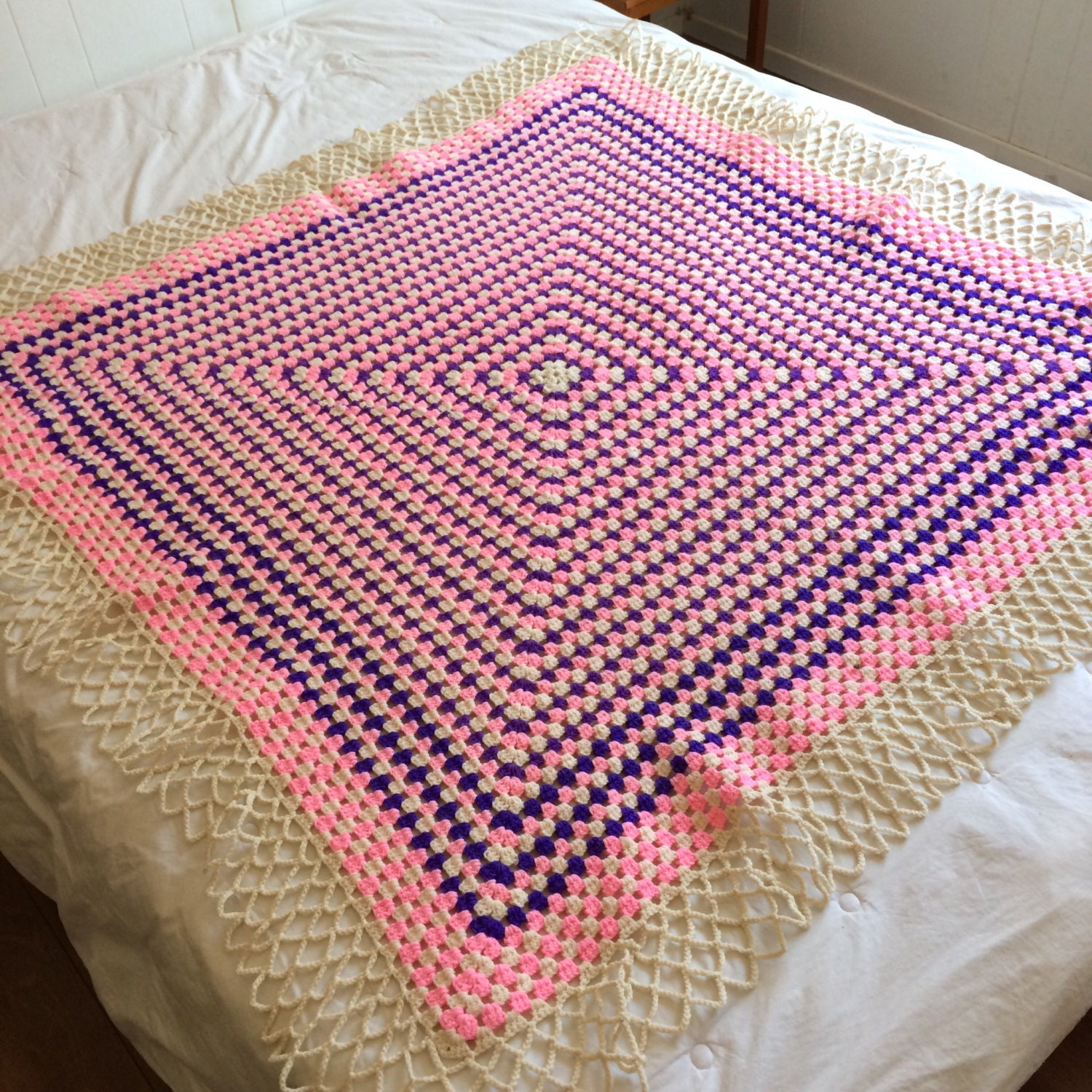 Vintage Crochet Lap Blanket Medium Size by JustSmashingDarling