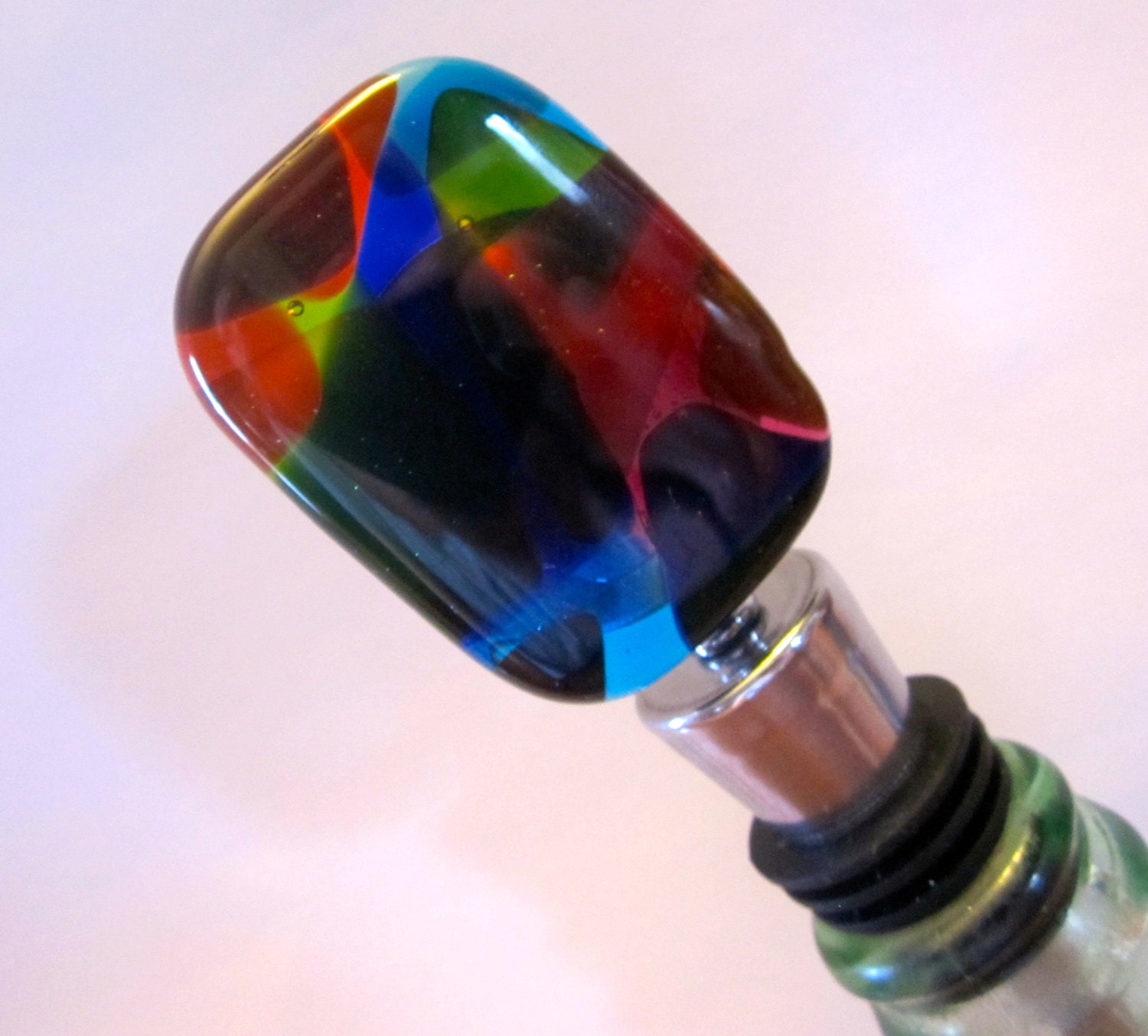 Fused Glass Wine Bottle Stopper by MTHiwayltd on Etsy