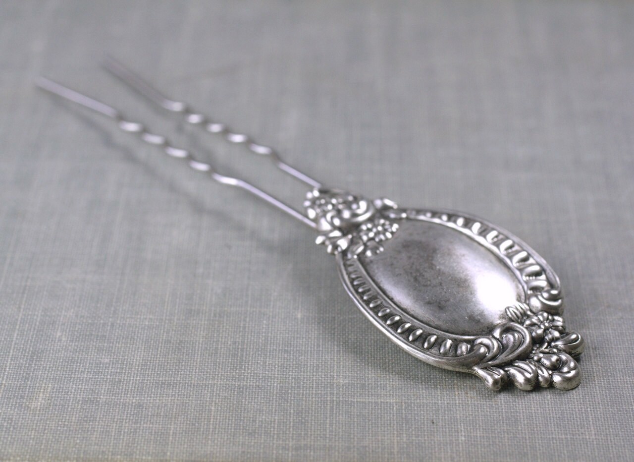 Victorian hair fork ornate elegant antique silver vintage