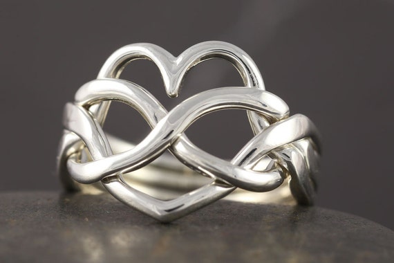 Heart infinity puzzle ring in sterling silver Handmade to