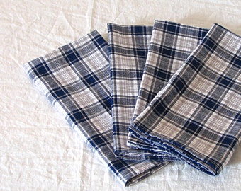 Cotton Napkins, Blue, Gray, Plaid, Eco Friendly, Reusable, Summer, Dining, Set of Four