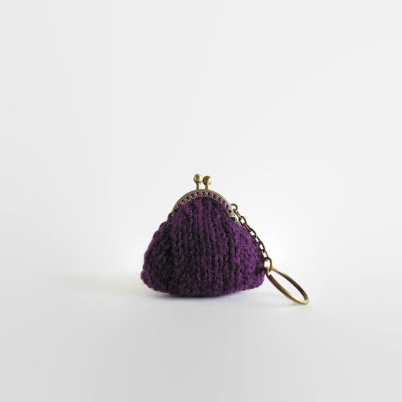 Key Chain - Tiny Purse Knitted in Purple Wool