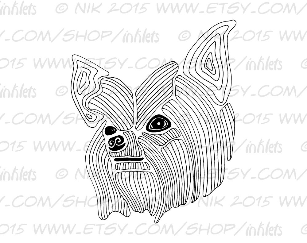 Dog Yorkie Coloring Page Printable Instant Digital Download