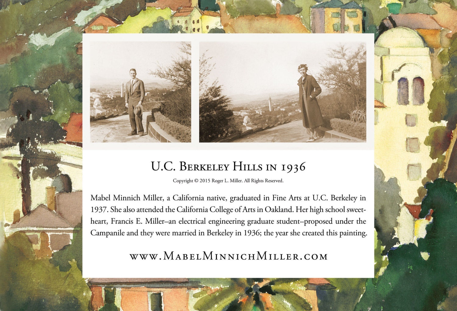 UC BERKELEY HILLS in 1936 Watercolor Painting