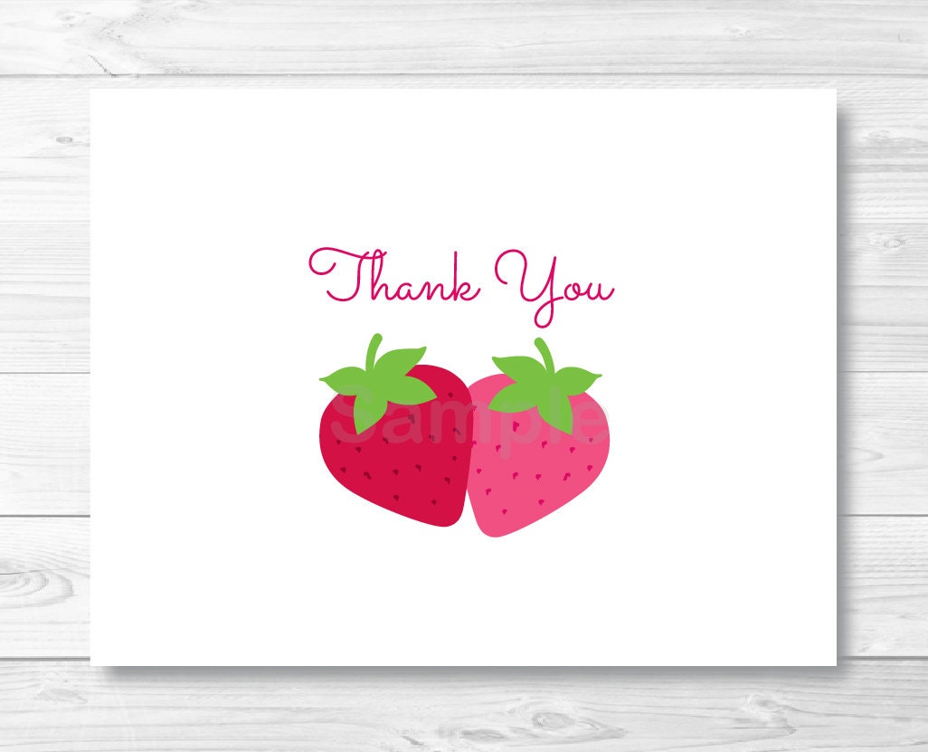 Strawberry Thank You Card Template / Strawberry Birthday Party